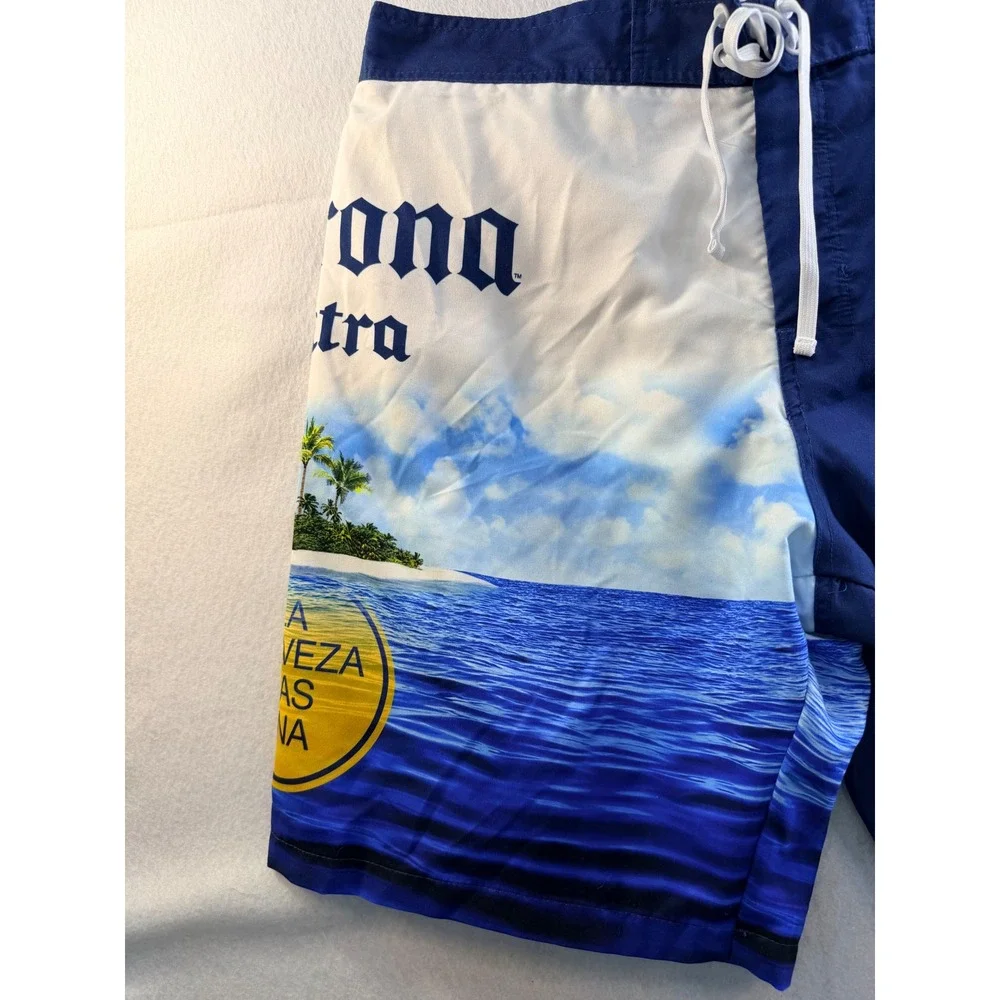 Corona Extra Mens Blue Graphic Beach Tropical Board Shorts Swim Trunks Size 36